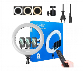 Led Ring Light With Tripod 3 Phone Holders Remote Control Front View - ID 7148783