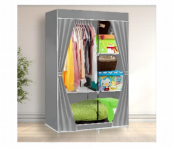 Durable Cloth Storage Cupboard Foldable 105X45X158Cm Wardrobe Organizer With Shelves Front View - ID 7148803
