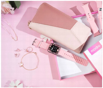Express Delivery - Modio U94 Mini Smartwatch Combo With 4 In 1 Diamond Jewelry Set And Stylish Clutch Bag Perfect Gift For Women - ID 7148873