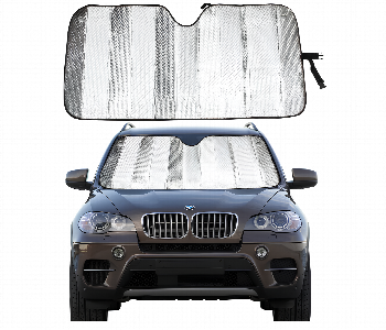 Metallic Foldable Reflective Windshield Sun Shade Front View - ID 7148926