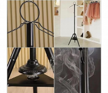Black Vertical Arabic Garment Steamer With Bukhoor Burner For Traditional Clothes Front View - ID 7149195