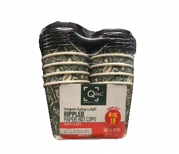 Express Delivery - Q Pac Paper Cup Ripple 8 Oz With Lids 1X10 Pieces  Pc8Rl10 - ID 7149627