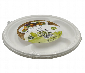 Q Pac Bio Degradable 10 Inch Round Plate 3 Compartment 10 Pieces  Bd10Rp3Cx Front View - ID 7149719
