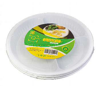 Q Pac Plastic Round Plate 3 Comp 26Cm 1X25 Pieces  Prp3C26X25 Front View - ID 7149720