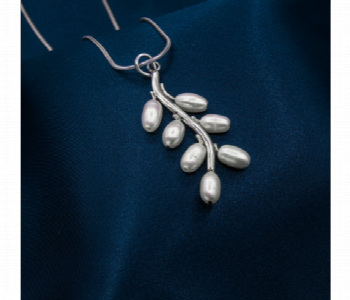 Express Delivery - Silver Pendant With White Leaf Pearls 2216 - ID 7150045