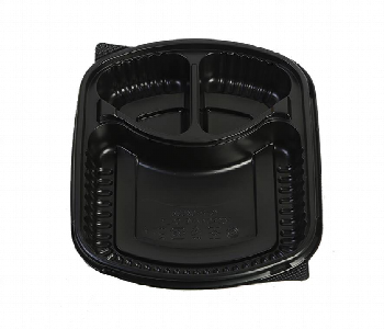 Q Pac Micro Black Base 3 Compartment  With Lid 1X250 Pieces  Mb3Cblackwhs Front View - ID 7150426