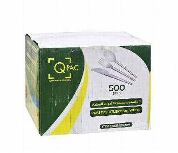 Q Pac Plastic Cutlery Set White 1X500 Set    Pcsetwhite Front View - ID 7150465