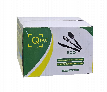 Q Pac Plastic Cutlery Set Black 1X500 Set    Pcsetblack Front View - ID 7150466