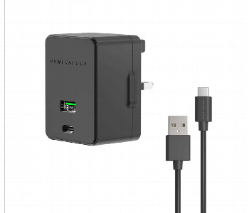 Express Delivery - Powerology Dual Port Ultra Quick Pd Charger 36W With Type C Cable 1.2M Black - ID 7150550