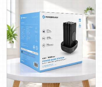 Express Delivery - Powerology 4 In 1 10000 Mah Power Bank Station With Built In Lightning And Usb C Cables Ppbcha10 - ID 7150581