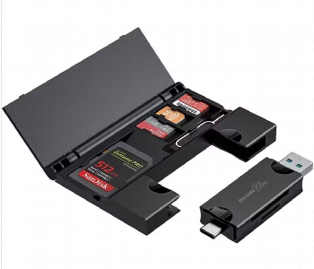 New Arrivals For Porodo Blue 2 In 1 Card Reader With Card Holder - ID 7151106