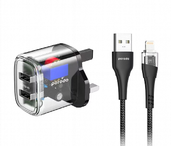 Express Delivery - Porodo Dual Output Transparent Charger 2.4A Uk With Usb A To Lightning Cable 1.2M - ID 7151222