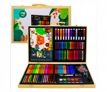 Express Delivery - 198 Pcs Wooden Art Set For Kids And Adults Drawing Painting Coloring Kit With Crayons Pencils And Watercolors - ID 7151918