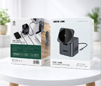 Express Delivery - Green Lion 9 In 1 Usb C Hub Docking Station 100W Pd 4K Hdmi Rj45 Sd Tf 3 Usb 3.0 Wireless Charging Gl Hub5 Black - ID 7152327