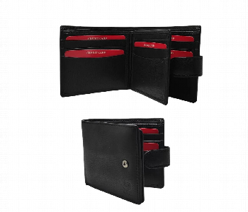Express Delivery - Leather Wallet With Secure Push Button  Black - ID 7153158