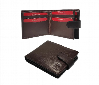 Express Delivery - Leather Wallet With Secure Push Button Brown - ID 7153160