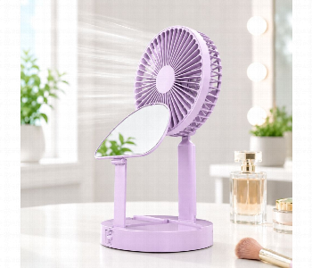 Express Delivery - Portable Makeup Mirror With Fan Foldable Vanity Mirror And Phone Holder Pink - ID 7153274