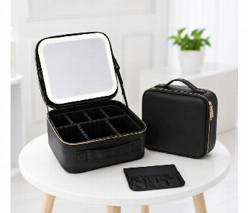 Express Delivery - Xr 6620 Cosmetic Organizer Bag With Led Mirror Black Makeup Storage Travel Beauty Case - ID 7153862
