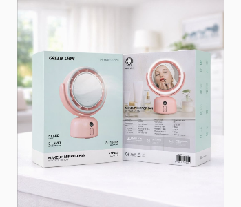 Express Delivery - Green Lion Makeup Mirror With Fan Pink 5 Speed 3 Light Modes 5400Mah Usb C Rechargeable Rotatable Mirror Gl Mr17 - ID 7154119
