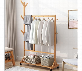 Express Delivery - Bamboo Wooden Clothes Hanging Rack With Multipurpose Functions - ID 7154454