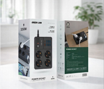 Express Delivery - Green Lion Uk Power Socket 4 Ac Sockets 7 Usb A Ports 1 Usb C Pd 20W Fast Charging Gl Ps8B Black - ID 7154713