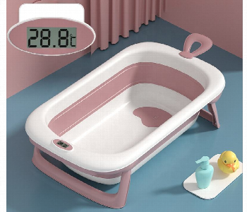 Express Delivery - Foldable Baby Bath Tub With Thermometer And Non Slip Ergonomic Design Pink - ID 7156000