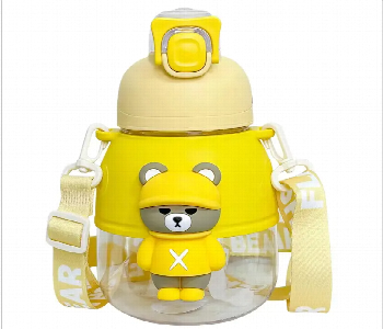 Express Delivery - Portable Cute Cartoon Plastic Water Bottle With Straw And Strap Yellow 1100Ml - ID 7156121