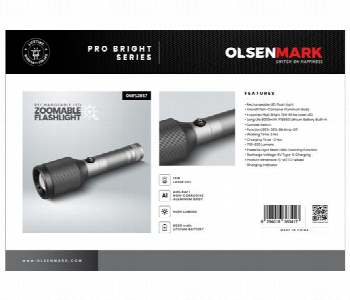 Express Delivery - Olsenmark Omfl2867 Rechargeable Led Zoomable Flashlight - ID 7156126