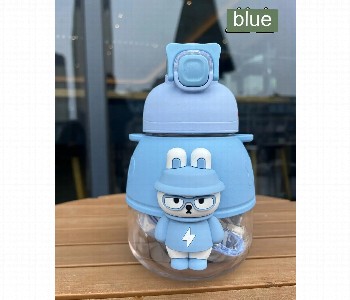 Express Delivery - Portable Cute Cartoon Plastic Water Bottle With Straw And Strap Blue 1100Ml - ID 7156134