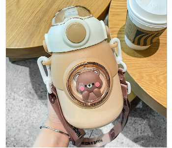Express Delivery - Cute Cartoon Stainless Steel Kids Water Bottle 700Ml Light Brown With Straw And Strap - ID 7156136