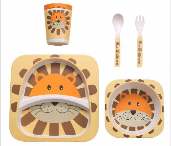 Express Delivery - Bamboo Fiber Feeding Set 5 Piece Eco Friendly Kids Tableware With Lion Design - ID 7156164