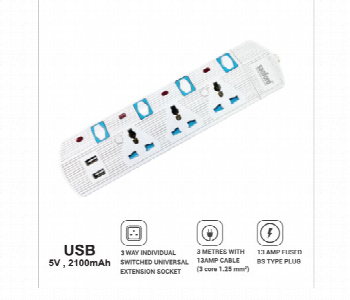 Express Delivery - Sanford Sf252Es Bs 3 Way Extension Socket With 2 Usb Ports - ID 7157133