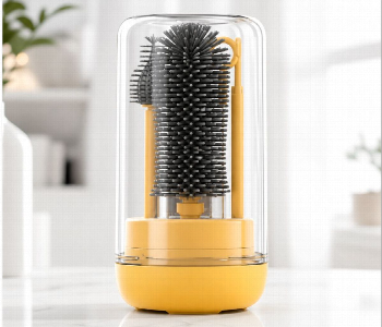 Express Delivery - Baby Bottle Cleaning Brush Set 3 In 1 Silicone Bottle Nipple And Straw Cleaner With Stand And Dust Cover Yellow - ID 7157637