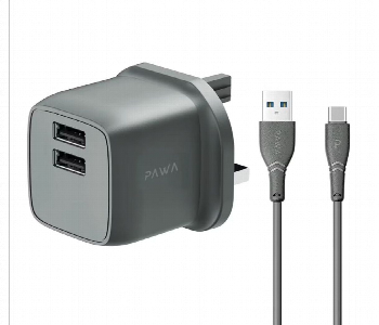Express Delivery - Pawa Pocketmini Dual Usb Travel Charger Uk Standard With Usb A To Type C Cable - ID 7158773