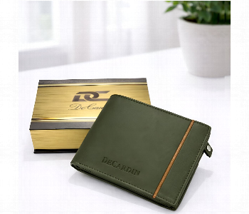 Express Delivery - Mens Leather Bi Fold Wallet With Zipper Coin Pocket Green - ID 7159126