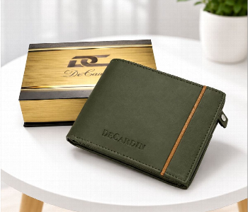 Express Delivery - Decardin D1012 Gn Mens Genuine Leather Bi Fold Wallet With Zipper Coin Pocket Card Slots And Cash Compartment Green - ID 7159126
