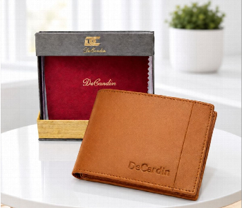 Express Delivery - Decardin Mens Bi Fold Leather Wallet D1018 Tan With Multiple Card Slots Cash Compartment Slim Compact Design - ID 7159127