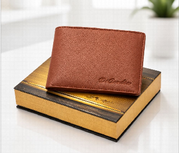 Express Delivery - D1024 Tan Mens Genuine Leather Bifold Wallet Textured Slim Wallet For Men - ID 7159152