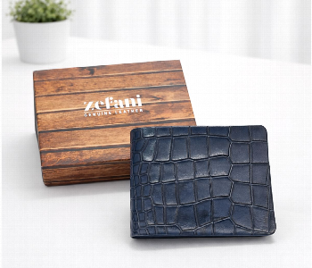 Express Delivery - Zefani Genuine Leather Bifold Wallet Croc Embossed Blue - ID 7159280