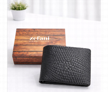 Express Delivery - Zefani Heritage Weave Genuine Leather Bi Fold Wallet Black - ID 7159384