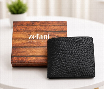 Express Delivery - Zefani Heritage Weave Genuine Leather Bi Fold Wallet 290126 Bk Black Mens Wallet With Card Slots Cash And Coin Pocket - ID 7159384