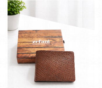 Express Delivery - Zefani Heritage Weave Genuine Leather Bi Fold Wallet Brown - ID 7159385