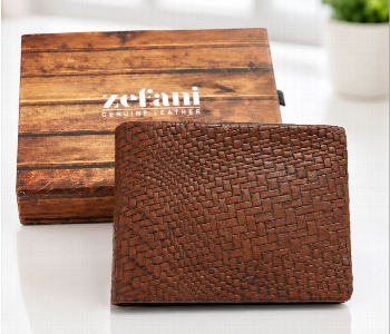 Express Delivery - Zefani Heritage Weave Genuine Leather Bi Fold Wallet 300136 Bw Brown Mens Wallet With Card Slots Cash And Coin Pocket - ID 7159385