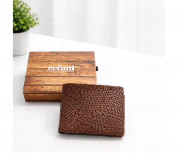 Express Delivery - Zefani Heritage Weave Genuine Leather Bi Fold Wallet Tan - ID 7159386