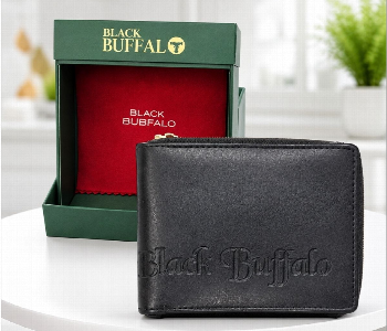 Express Delivery - Black Buffalo 1115 Bk Genuine Leather Bi Fold Wallet For Men With Card Slots And Zipper Cash Compartment Black - ID 7159520