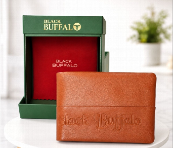 Express Delivery - Black Buffalo 1127 Tan Genuine Leather Bi Fold Wallet For Men With Card Slots And Id Windows - ID 7159521