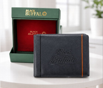 Express Delivery - Black Buffalo 1132 Bl Premium Genuine Leather Bi Fold Wallet For Men With 3 Card Slots And 2 Id Windows Blue - ID 7159523