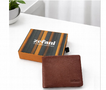 Express Delivery - Zefani Premium Genuine Leather Bi Fold Wallet With Card Slots And Coin Pouch Tan - ID 7159551