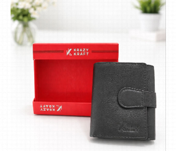 Express Delivery - Krazy Kraft Genuine Leather Tri Fold Wallet Black - ID 7159552