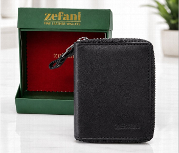 Express Delivery - Zefani 0034 Bk Genuine Leather Wallet For Men Black Slim Bi Fold Wallet With Multiple Card Slots And Zipper Pocket - ID 7159556